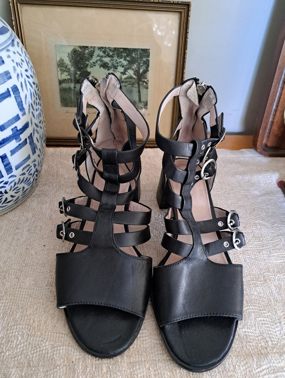 SHELLYS London Gladiator Style Black Sandals Size 38 - Picture 3 of 7